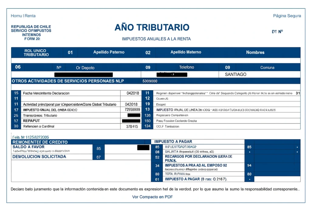 Código 1019 del Formulario 22 en Chile
